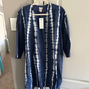 BLUE TYE-DYE COTTON CARDIGAN